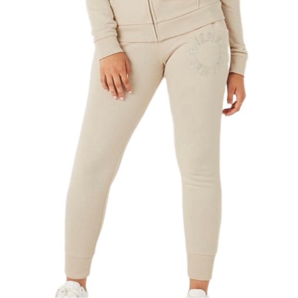 PINK Victoria’s Secret • Cream Colored Bedazzled Joggers - Picture 1 of 5